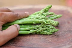 Équipez la main tenant un groupe d'asperge fraîche photographie stock Équipez la main tenant un groupe d'asperge fraîche photographie stock