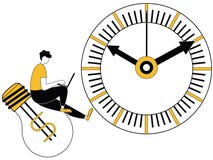 Équipez travailler à l'ampoule d'idée dans le délai illustration stock Équipez travailler à l'ampoule d'idée dans le délai illustration stock