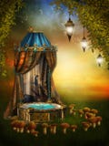 Étape féerique avec des lampes illustration stock Étape féerique avec des lampes illustration stock