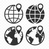 Ícone da Web do globo e pino do lugar Ícone da terra do planeta ajustado com pino do ponteiro Fotos de Stock Ícone da Web do globo e pino do lugar Ícone da terra do planeta ajustado com pino do ponteiro Fotos de Stock