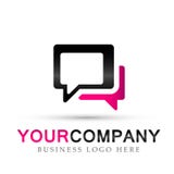 Ícone de conexão do logotipo dos povos da bolha da mensagem da forma do Callout no fundo branco ilustração stock Ícone de conexão do logotipo dos povos da bolha da mensagem da forma do Callout no fundo branco ilustração stock
