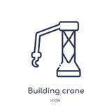 Ícone de construção linear do guindaste da coleção do esboço geral Linha fina ícone do guindaste da construção isolado no fundo b ilustração royalty free Ícone de construção linear do guindaste da coleção do esboço geral Linha fina ícone do guindaste da construção isolado no fundo b ilustração royalty free