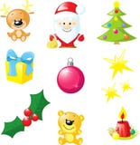 Ícone do Natal - Santa, árvore do xmas, vela, rena ilustração royalty free Ícone do Natal - Santa, árvore do xmas, vela, rena ilustração royalty free