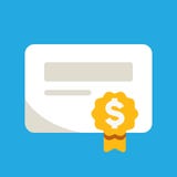 Ícone do negócio, da operação bancária e da finança, documento da licença do banco com crachá ilustração stock Ícone do negócio, da operação bancária e da finança, documento da licença do banco com crachá ilustração stock