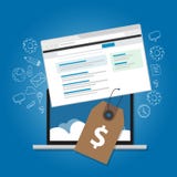 Ícone do portátil da ilustração dos anúncios do preço do comprovante da Web do serviço de publicidade online da fixação do preço ilustração stock Ícone do portátil da ilustração dos anúncios do preço do comprovante da Web do serviço de publicidade online da fixação do preço ilustração stock