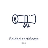 Ícone dobrado linear do certificado da coleção do esboço da educação A linha fina dobrou o ícone do certificado isolado no fundo ilustração royalty free Ícone dobrado linear do certificado da coleção do esboço da educação A linha fina dobrou o ícone do certificado isolado no fundo ilustração royalty free