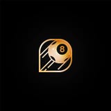 Ícone dourado brilhante brilhante do logotipo do casino com a bola oito ilustração royalty free Ícone dourado brilhante brilhante do logotipo do casino com a bola oito ilustração royalty free