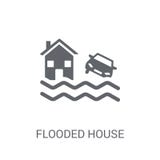Ícone inundado da casa Conceito inundado na moda do logotipo da casa em b branco ilustração stock Ícone inundado da casa Conceito inundado na moda do logotipo da casa em b branco ilustração stock