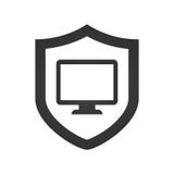 Ícone isolado no fundo branco, ícone liso do vetor da proteção do computador protegido com símbolo do protetor, ideia da seguranç ilustração stock Ícone isolado no fundo branco, ícone liso do vetor da proteção do computador protegido com símbolo do protetor, ideia da seguranç ilustração stock