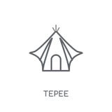 Ícone linear da tenda Conceito moderno do logotipo da tenda do esboço nos vagabundos brancos ilustração stock Ícone linear da tenda Conceito moderno do logotipo da tenda do esboço nos vagabundos brancos ilustração stock