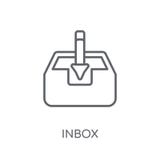 Ícone linear de Inbox Conceito moderno do logotipo de Inbox do esboço nos vagabundos brancos ilustração royalty free Ícone linear de Inbox Conceito moderno do logotipo de Inbox do esboço nos vagabundos brancos ilustração royalty free