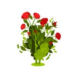 Ícone liso do vetor do arbusto pequeno com as rosas vermelhas brilhantes e as folhas verdes Planta de florescência Flores bonitas ilustração do vetor Ícone liso do vetor do arbusto pequeno com as rosas vermelhas brilhantes e as folhas verdes Planta de florescência Flores bonitas ilustração do vetor