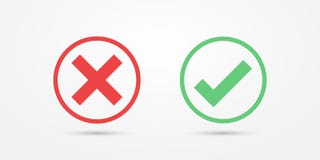 Ícone vermelho e verde da marca de verificação do ícone do círculo isolado no fundo transparente Aprove e cancele o símbolo para ilustração stock Ícone vermelho e verde da marca de verificação do ícone do círculo isolado no fundo transparente Aprove e cancele o símbolo para ilustração stock