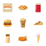 Ícones ajustados, estilo da comida lixo dos desenhos animados ilustração stock Ícones ajustados, estilo da comida lixo dos desenhos animados ilustração stock