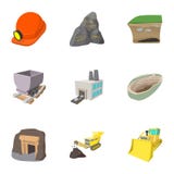 Ícones ajustados, estilo das atividades da mineração dos desenhos animados ilustração stock Ícones ajustados, estilo das atividades da mineração dos desenhos animados ilustração stock