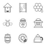 Ícones ajustados, estilo das ferramentas da apicultura do esboço ilustração stock Ícones ajustados, estilo das ferramentas da apicultura do esboço ilustração stock