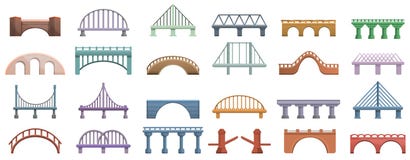 Ícones ajustados, estilo das pontes dos desenhos animados ilustração do vetor Ícones ajustados, estilo das pontes dos desenhos animados ilustração do vetor