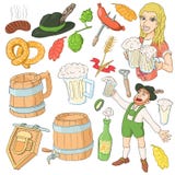 Ícones ajustados, estilo de Octoberfest dos desenhos animados ilustração royalty free Ícones ajustados, estilo de Octoberfest dos desenhos animados ilustração royalty free