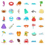 Ícones ajustados, estilo do abrandamento da praia dos desenhos animados ilustração royalty free Ícones ajustados, estilo do abrandamento da praia dos desenhos animados ilustração royalty free
