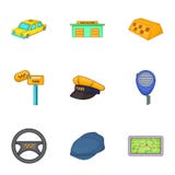 Ícones ajustados, estilo do carro do táxi dos desenhos animados Imagem de Stock Ícones ajustados, estilo do carro do táxi dos desenhos animados Imagem de Stock