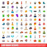 100 ícones ajustados, estilo do homem dos desenhos animados Foto de Stock 100 ícones ajustados, estilo do homem dos desenhos animados Foto de Stock