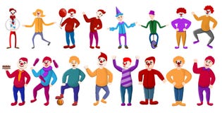 Ícones ajustados, estilo do palhaço dos desenhos animados ilustração stock Ícones ajustados, estilo do palhaço dos desenhos animados ilustração stock