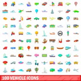 100 ícones ajustados, estilo do veículo dos desenhos animados ilustração do vetor 100 ícones ajustados, estilo do veículo dos desenhos animados ilustração do vetor