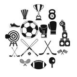 Ícones ajustados, estilo simples do equipamento de esporte ilustração stock Ícones ajustados, estilo simples do equipamento de esporte ilustração stock