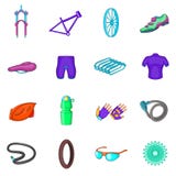 Ícones Bicycling ajustados no estilo dos desenhos animados ilustração royalty free Ícones Bicycling ajustados no estilo dos desenhos animados ilustração royalty free