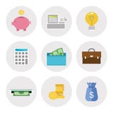 Ícones da finança no projeto liso ilustração royalty free Ícones da finança no projeto liso ilustração royalty free