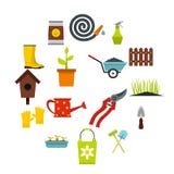 Ícones de jardinagem ajustados, styl liso ilustração do vetor Ícones de jardinagem ajustados, styl liso ilustração do vetor