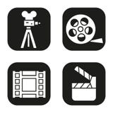 Ícones do película ajustados Filme a câmera, vídeo, carretel, símbolo do clapperboard do filme Imagem de Stock Ícones do película ajustados Filme a câmera, vídeo, carretel, símbolo do clapperboard do filme Imagem de Stock