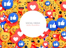 Ícones do smiley do fundo de Emoji para meios sociais ilustração stock Ícones do smiley do fundo de Emoji para meios sociais ilustração stock