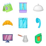 Ícones elegantes ajustados, estilo do hotel dos desenhos animados Fotografia de Stock Ícones elegantes ajustados, estilo do hotel dos desenhos animados Fotografia de Stock