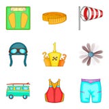 Ícones físicos ajustados, estilo do estilo de vida dos desenhos animados Fotografia de Stock Ícones físicos ajustados, estilo do estilo de vida dos desenhos animados Fotografia de Stock