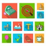 Ícones lisos do parque de diversões na coleção do grupo para o projeto O equipamento e as atrações vector a ilustração conservada ilustração stock Ícones lisos do parque de diversões na coleção do grupo para o projeto O equipamento e as atrações vector a ilustração conservada ilustração stock