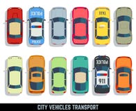 Ícones lisos do transporte do veículo da cidade do vetor da opinião superior dos carros ajustados ilustração do vetor Ícones lisos do transporte do veículo da cidade do vetor da opinião superior dos carros ajustados ilustração do vetor
