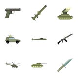 Ícones militares ajustados, estilo liso das armas ilustração stock Ícones militares ajustados, estilo liso das armas ilustração stock