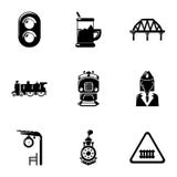 Ícones Railway ajustados, estilo simples do comissário de bordo ilustração stock Ícones Railway ajustados, estilo simples do comissário de bordo ilustração stock