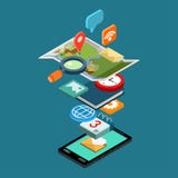 Ícones sociais dos apps dos meios do telefone isométrico liso do conceito do estilo 3d ilustração royalty free Ícones sociais dos apps dos meios do telefone isométrico liso do conceito do estilo 3d ilustração royalty free