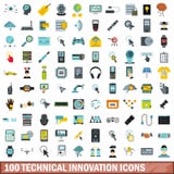 100 ícones técnicos ajustados, estilo liso da inovação ilustração do vetor 100 ícones técnicos ajustados, estilo liso da inovação ilustração do vetor