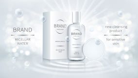 Διανυσματικό καλλυντικό promo για το micellar νερό διανυσματική απεικόνιση Διανυσματικό καλλυντικό promo για το micellar νερό διανυσματική απεικόνιση