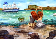 Île Crète Grèce d'aquarelle illustration de vecteur Île Crète Grèce d'aquarelle illustration de vecteur