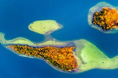 Îles de photo aérienne de vol de lac Îles de photo aérienne de vol de lac