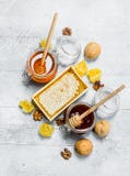 Η σειρά των τύπων φυσικών μελιών στοκ εικόνες Η σειρά των τύπων φυσικών μελιών στοκ εικόνες