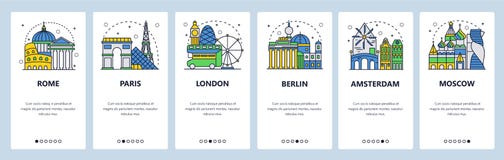 Κινητές app onboarding οθόνες Τουρίστας που επισκέπτεται, ορόσημα πόλεων της Ευρώπης, ταξίδι Ευρώπη Διανυσματικό πρότυπο εμβλημάτ διανυσματική απεικόνιση Κινητές app onboarding οθόνες Τουρίστας που επισκέπτεται, ορόσημα πόλεων της Ευρώπης, ταξίδι Ευρώπη Διανυσματικό πρότυπο εμβλημάτ διανυσματική απεικόνιση