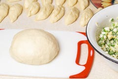 κέικ σπιτικό Έτοιμα ακατέργαστα patties και πλήρωση ζύμης στοκ εικόνες με δικαίωμα ελεύθερης χρήσης κέικ σπιτικό Έτοιμα ακατέργαστα patties και πλήρωση ζύμης στοκ εικόνες με δικαίωμα ελεύθερης χρήσης
