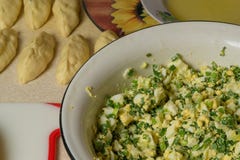 κέικ σπιτικό Έτοιμα ακατέργαστα patties και πλήρωση ζύμης στοκ εικόνες κέικ σπιτικό Έτοιμα ακατέργαστα patties και πλήρωση ζύμης στοκ εικόνες