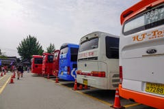 Τα λεωφορεία φέρνουν τους τουρίστες στο νησί Nami στοκ εικόνες με δικαίωμα ελεύθερης χρήσης Τα λεωφορεία φέρνουν τους τουρίστες στο νησί Nami στοκ εικόνες με δικαίωμα ελεύθερης χρήσης