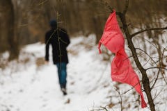 Πορνεία - κόκκινος στηθόδεσμος στο δάσος - νεαρός άνδρας στο υπόβαθρο στοκ φωτογραφία με δικαίωμα ελεύθερης χρήσης Πορνεία - κόκκινος στηθόδεσμος στο δάσος - νεαρός άνδρας στο υπόβαθρο στοκ φωτογραφία με δικαίωμα ελεύθερης χρήσης